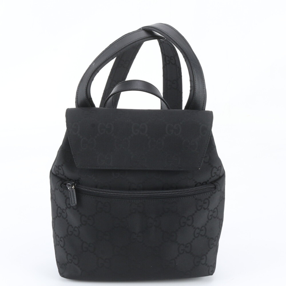 Gucci GG Nylon Leather Backpack, Rucksack, Shoulder Bag, Black, Women's